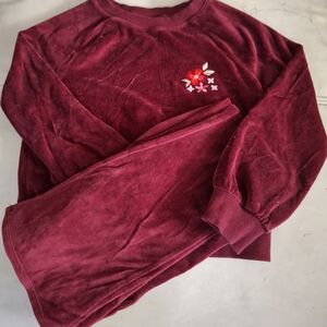 Cat & Jack Girls Burgundy Velour Long Sleeve Sweatshirt and Pants Set Medium 8